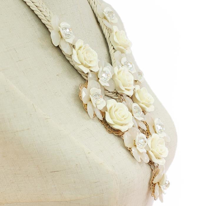 Rose Drop with Crystal Beads Necklace