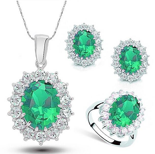 Beautiful Emerald Green Austrian Crystal Jewelry Set (ALL 3 Pieces SET)