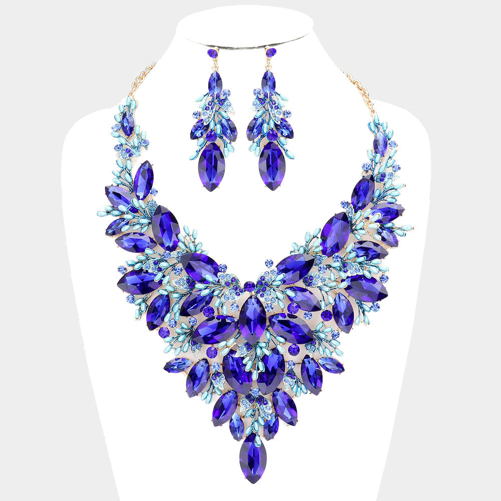 MARQUISE STONE CLUSTER LEAF EVENING NECKLACE