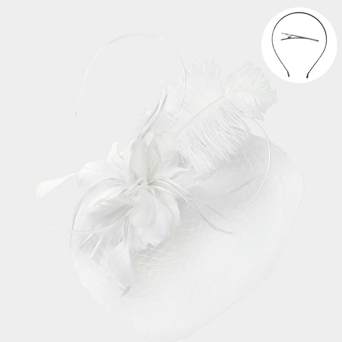 Beautiful White Feather Net Fascinator