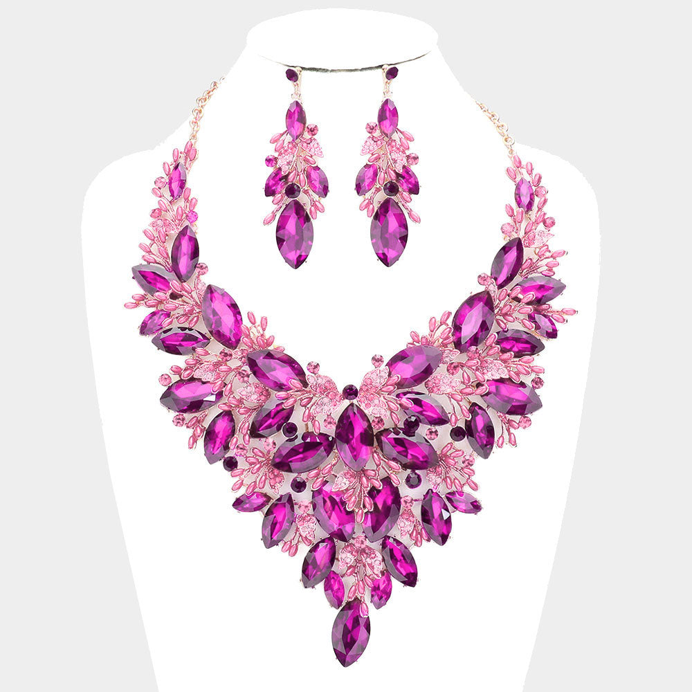 MARQUISE STONE CLUSTER LEAF EVENING NECKLACE