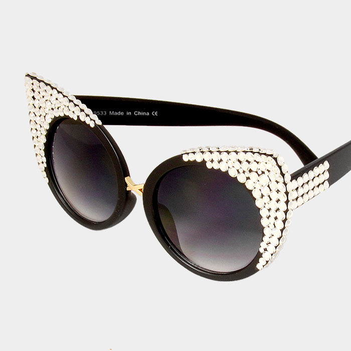 Beautiful Crystal Embellished Metal Frame Cat Eyes Sunglasses (NEW)