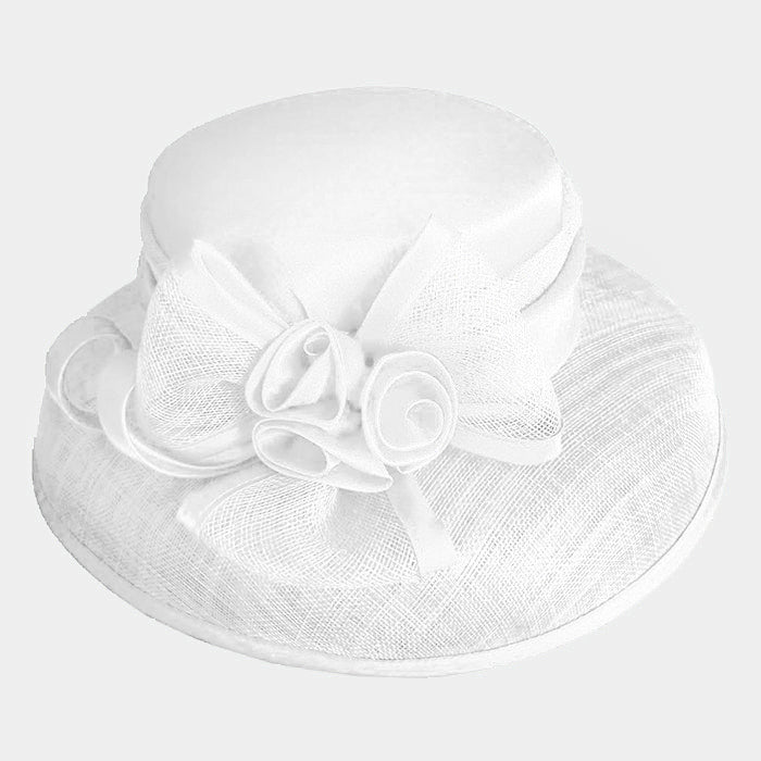 Beautiful White Rose Bow Sinamay Hat "High End"