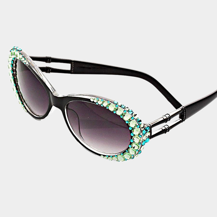 Beautiful Green & Blue Crystal Oval Sunglasses (NEW)