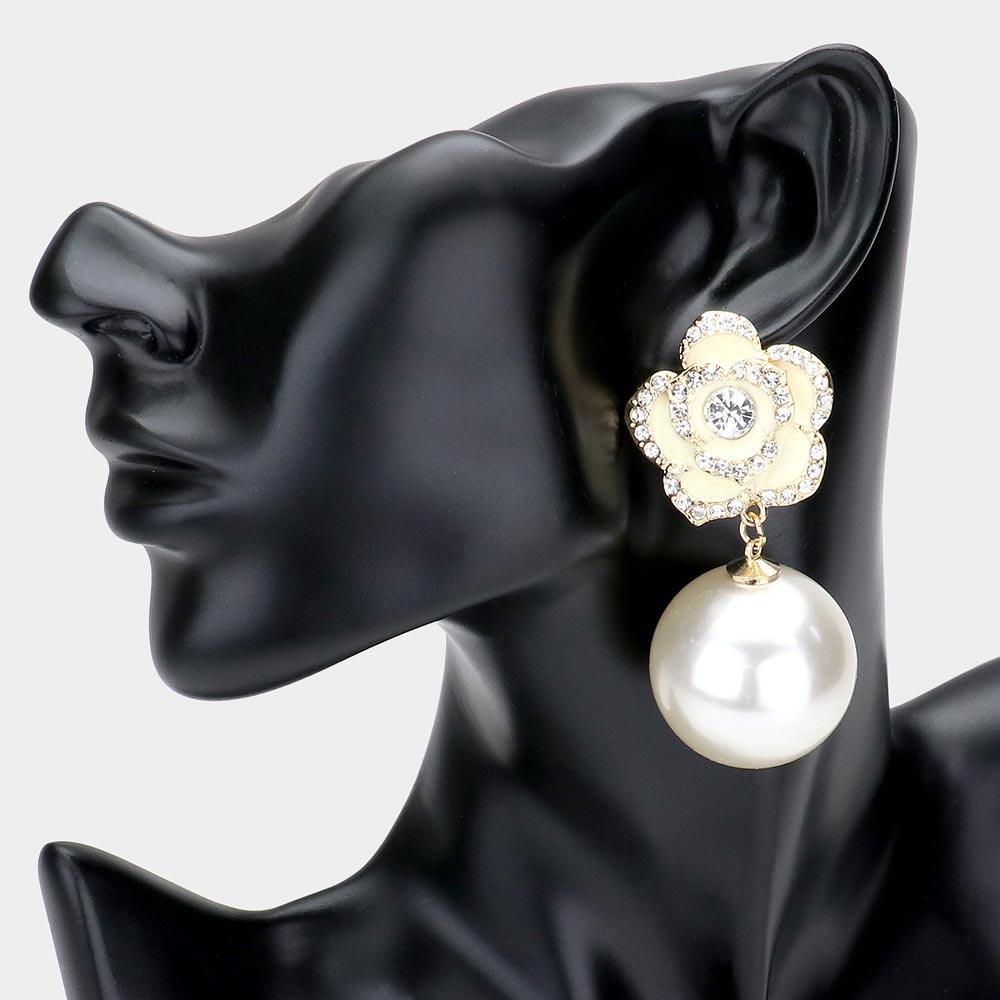 White Rose Pearl Link Dangle Earrings!!