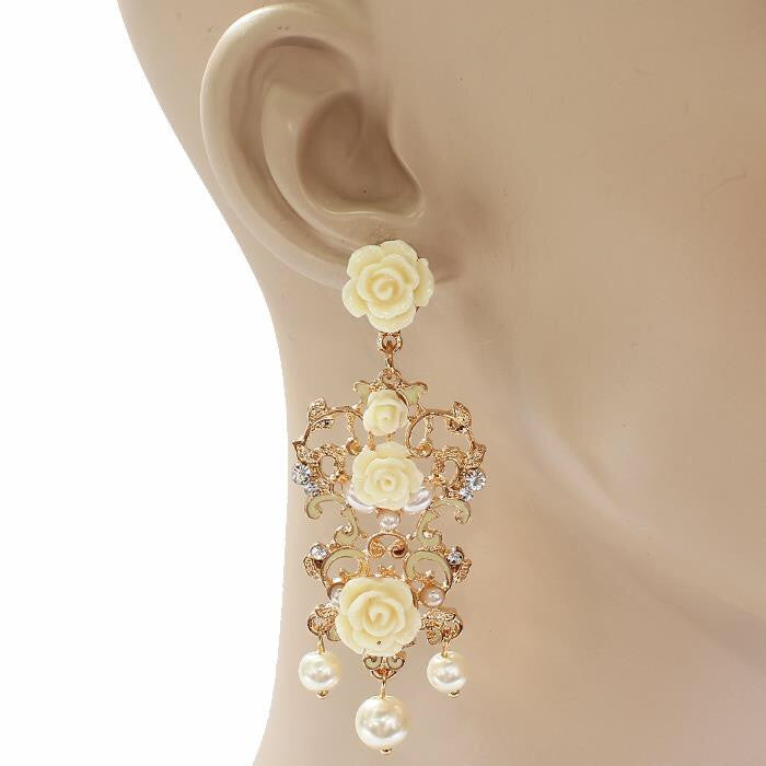 Elegant White Rose Earrings