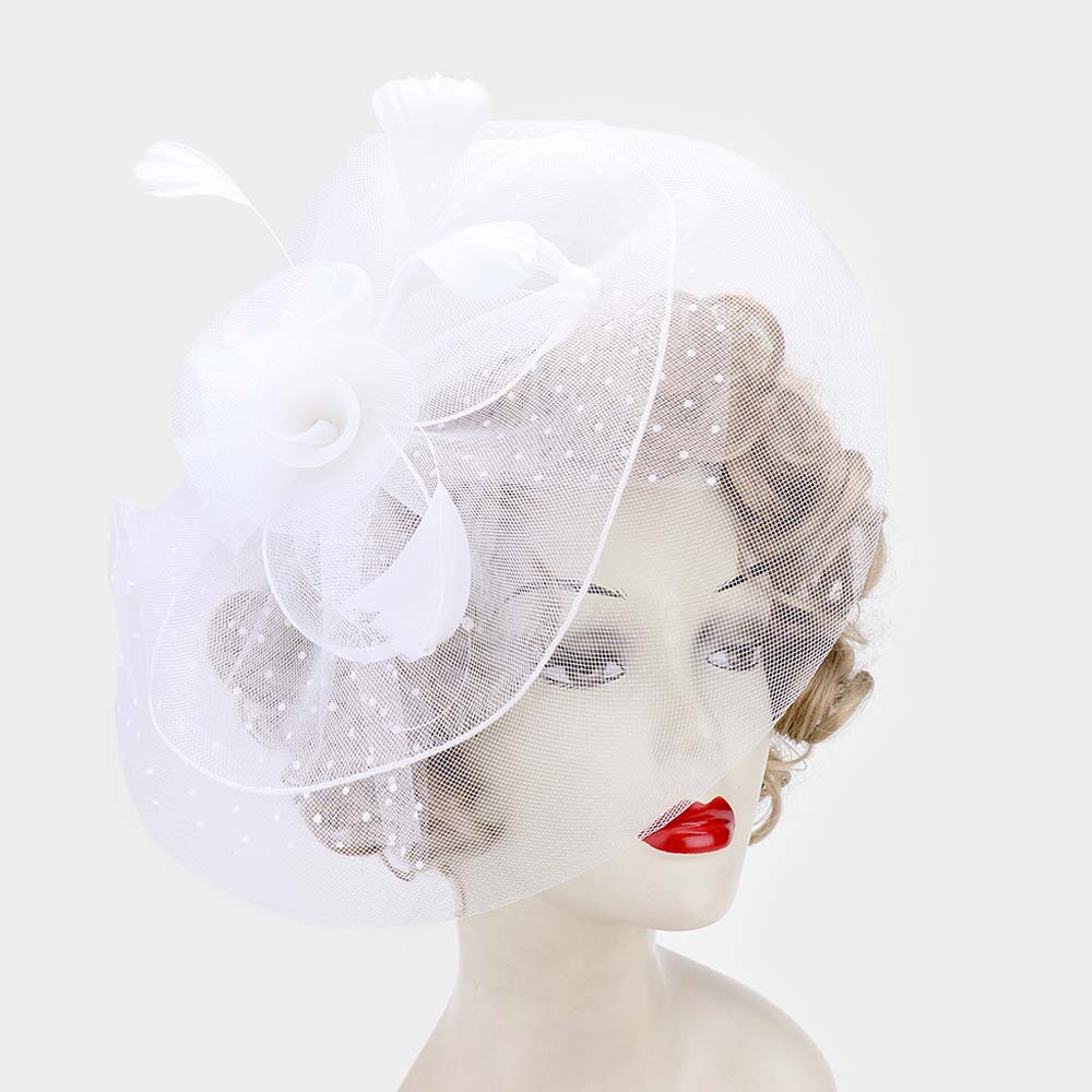 White Rose with Veil Fascinator Hat