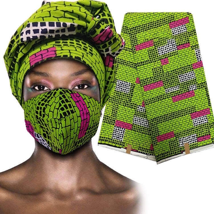 Beautiful African Pink and Green Ankara Mask & Wrap (New IN STOCK)