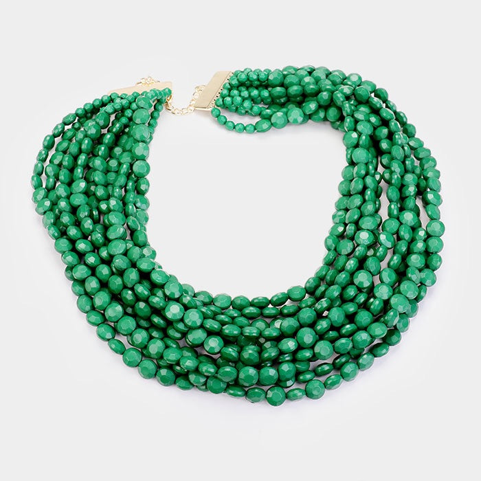 Beautiful Emerald Multi Strand Faceted Round Beaded Necklace