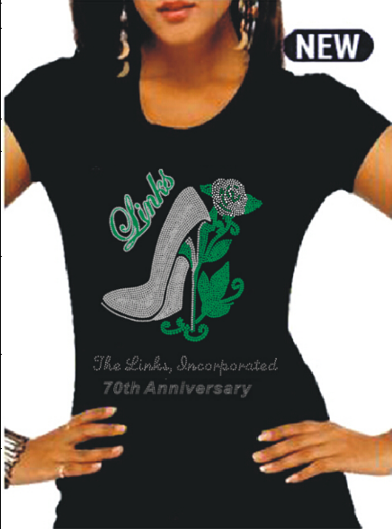 Beautiful LINKS Rose "High Heel" Rhinestone T-Shirt (70th Anniversary Style Only- CLEARANCE