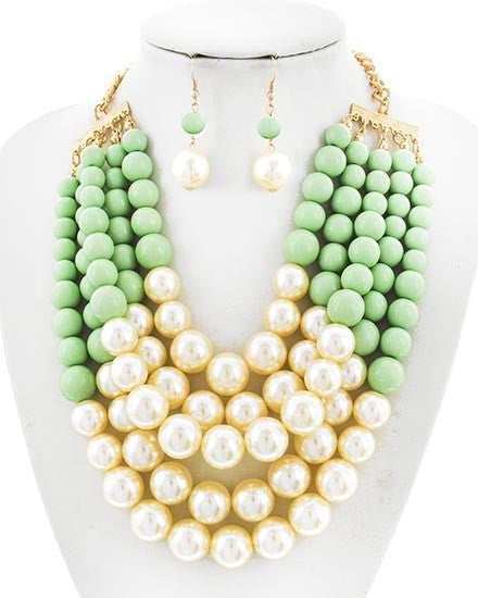 Beautiful Mint & White Necklace & Earrings Set