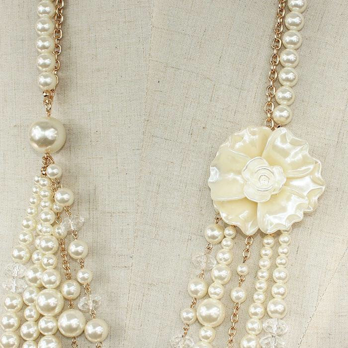White Rose Pearl Long NECKLACE Set (SOLD OUT)