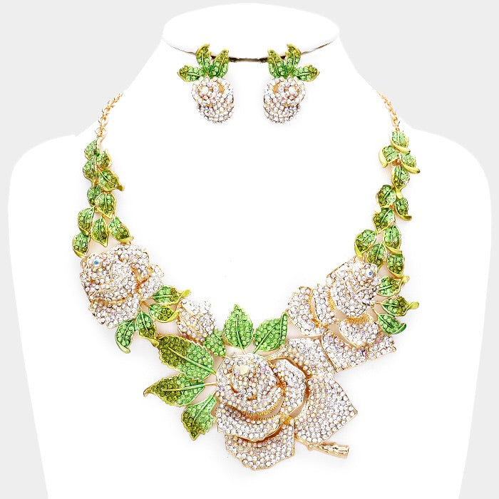 Beautiful Swarovski Golden Crystal Rose Necklace Set (High End)