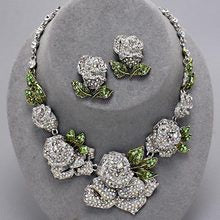 Exclusive High End White Rose Crystal Necklace Set