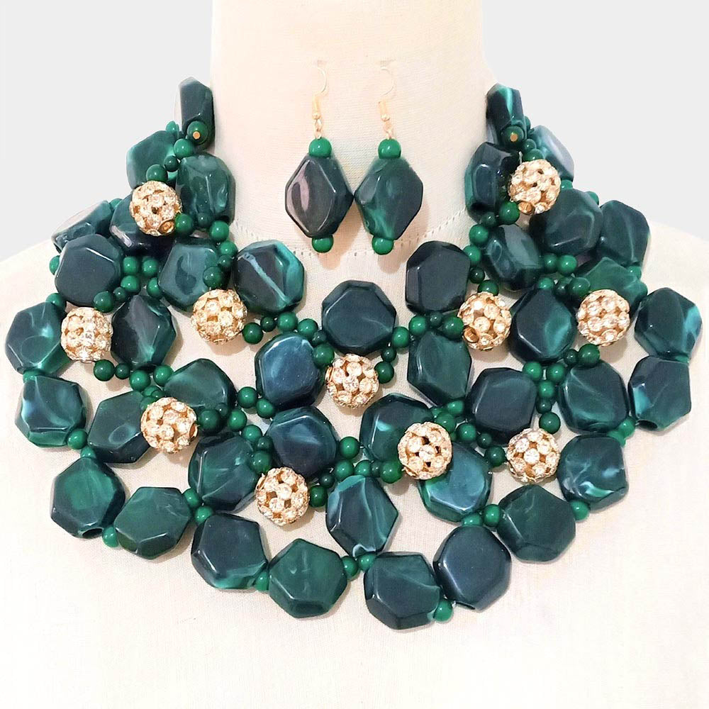 Beautiful Stone Ball Marbled Bead Cluster Green